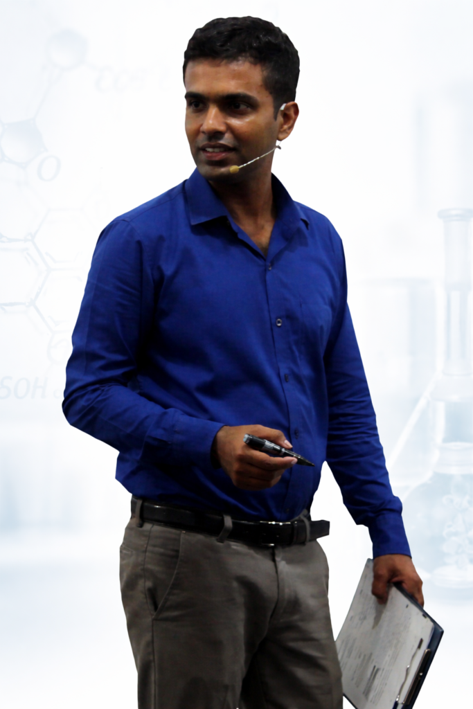 A/L Chemistry teacher Amila Guru explaining a concept during a lesson